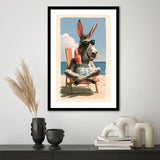 Donkey Funny Relax Time, Summer Art, Pet Lover Art, Vintage Painting, Framed Art Print White Border