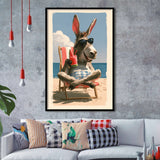 Donkey Funny Relax Time, Summer Art, Pet Lover Art, Vintage Painting, Framed Art Print, Fine Art Wall Decor