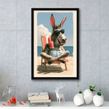 Donkey Funny Relax Time, Summer Art, Pet Lover Art, Vintage Painting, Framed Canvas Print, Floating Frame