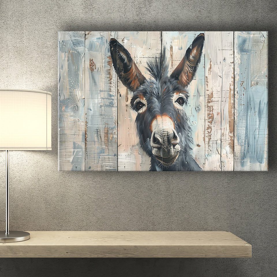 Donkey Smile Portrait Painted On Wood, Canvas Print Wall Art Decor, Landscape Art Print