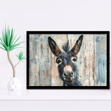 Donkey Smile Portrait Painted On Wood, Framed Art Print Wall Decor, Framed Picture