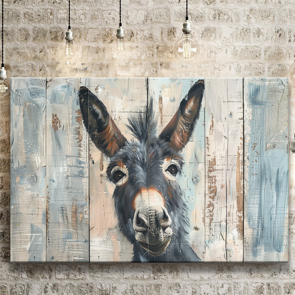 Donkey Smile Portrait Painted On Wood, Canvas Print Wall Art Decor, Landscape Art Print