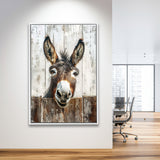 Donkey Smile Portrait Painted On Wood Painting,Framed Canvas Prints Wall Art Decor, Floating Frame