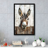 Donkey Smile Portrait Painted On Wood Painting,Framed Canvas Prints Wall Art Decor, Floating Frame