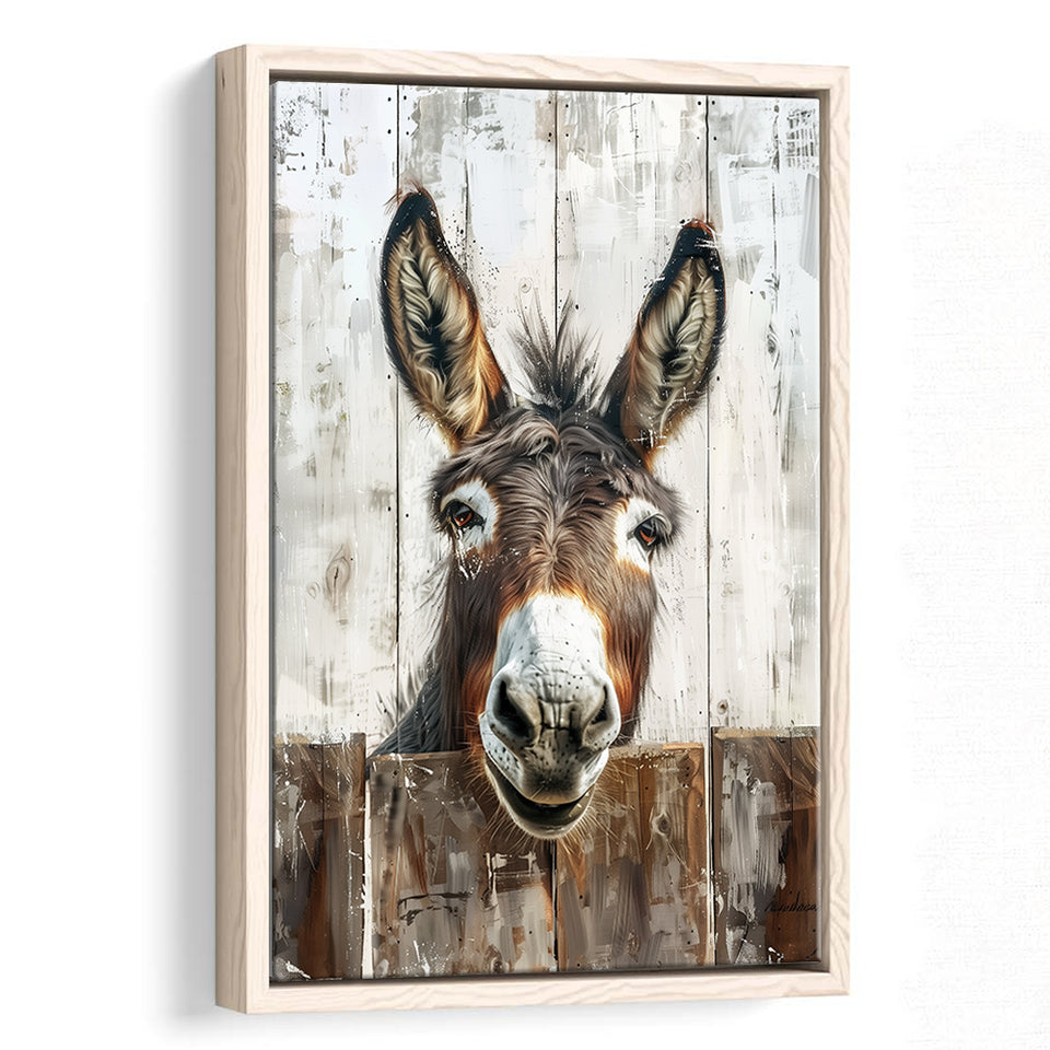 Donkey Smile Portrait Painted On Wood Painting,Framed Canvas Prints Wall Art Decor, Floating Frame