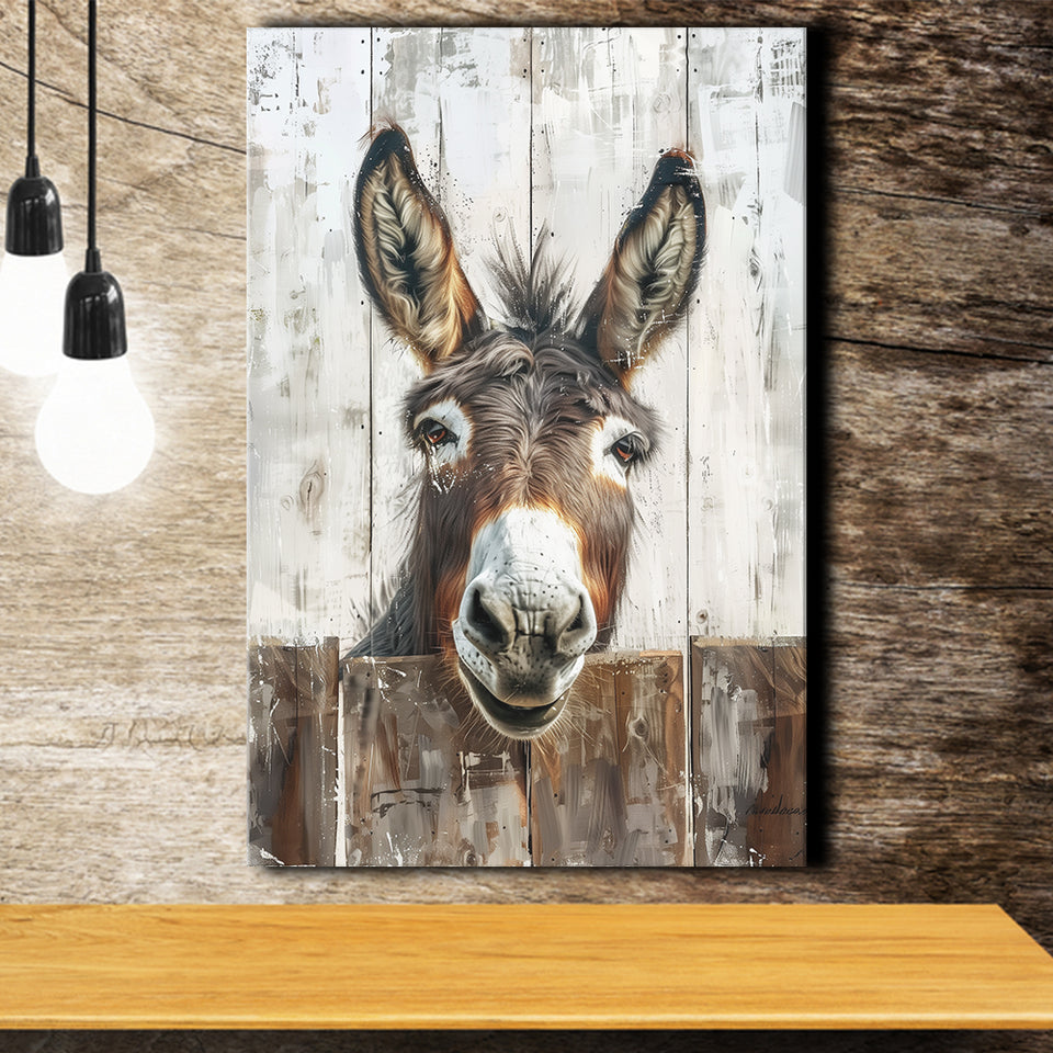 Donkey Smile Portrait Painted On Wood Painting, Canvas Painting, Canvas Print Wall Art Decor