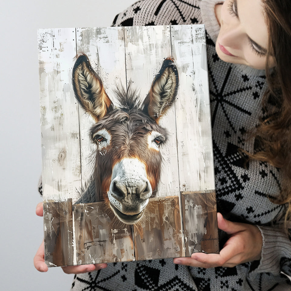 Donkey Smile Portrait Painted On Wood Painting, Canvas Painting, Canvas Print Wall Art Decor