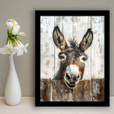 Donkey Smile Portrait Painted On Wood Painting,Framed Art Prints Wall Decor, Picture Framed