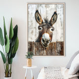 Donkey Smile Portrait Painted On Wood Painting,Framed Canvas Prints Wall Art Decor, Floating Frame