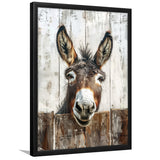 Donkey Smile Portrait Painted On Wood Painting,Framed Art Prints Wall Decor, Picture Framed