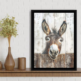 Donkey Smile Portrait Painted On Wood Painting,Framed Canvas Prints Wall Art Decor, Floating Frame