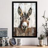 Donkey Smile Portrait Painted On Wood Painting,Framed Art Prints Wall Decor, Picture Framed