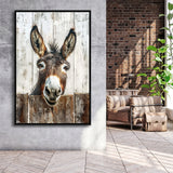 Donkey Smile Portrait Painted On Wood Painting,Framed Canvas Prints Wall Art Decor, Floating Frame