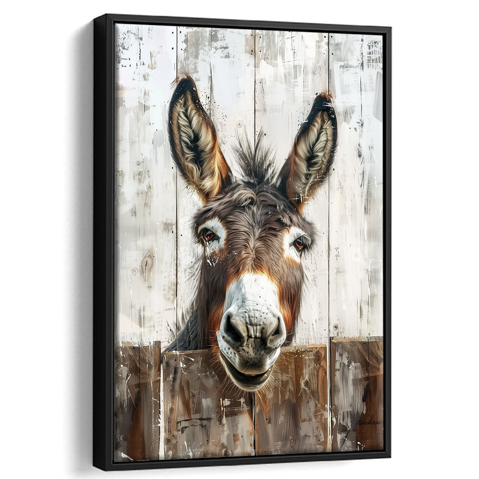 Donkey Smile Portrait Painted On Wood Painting,Framed Canvas Prints Wall Art Decor, Floating Frame
