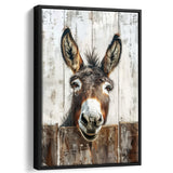 Donkey Smile Portrait Painted On Wood Painting,Framed Canvas Prints Wall Art Decor, Floating Frame