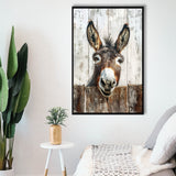 Donkey Smile Portrait Painted On Wood Painting,Framed Canvas Prints Wall Art Decor, Floating Frame