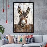 Donkey Smile Portrait Painted On Wood Painting,Framed Art Prints Wall Decor, Picture Framed