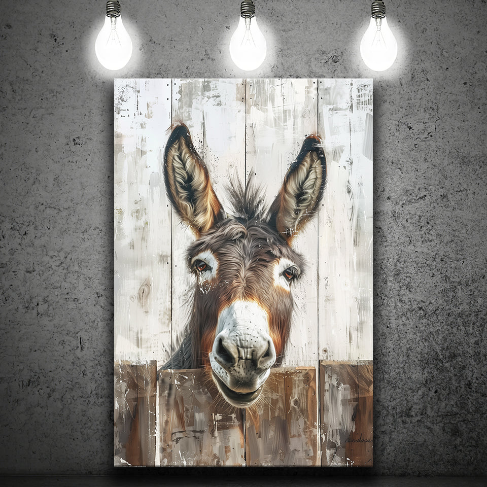 Donkey Smile Portrait Painted On Wood Painting, Canvas Painting, Canvas Print Wall Art Decor