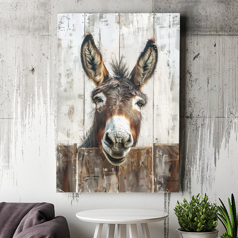 Donkey Smile Portrait Painted On Wood Painting, Canvas Painting, Canvas Print Wall Art Decor