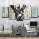 Donkey Smile Portrait Painted On Wood, Multi Panel Canvas Print Wall Art Decor, 5 Mixed Panel