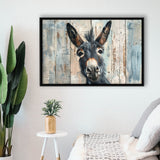 Donkey Smile Portrait Painted On Wood, Framed Canvas Print Wall Art Decor,Floating Frame