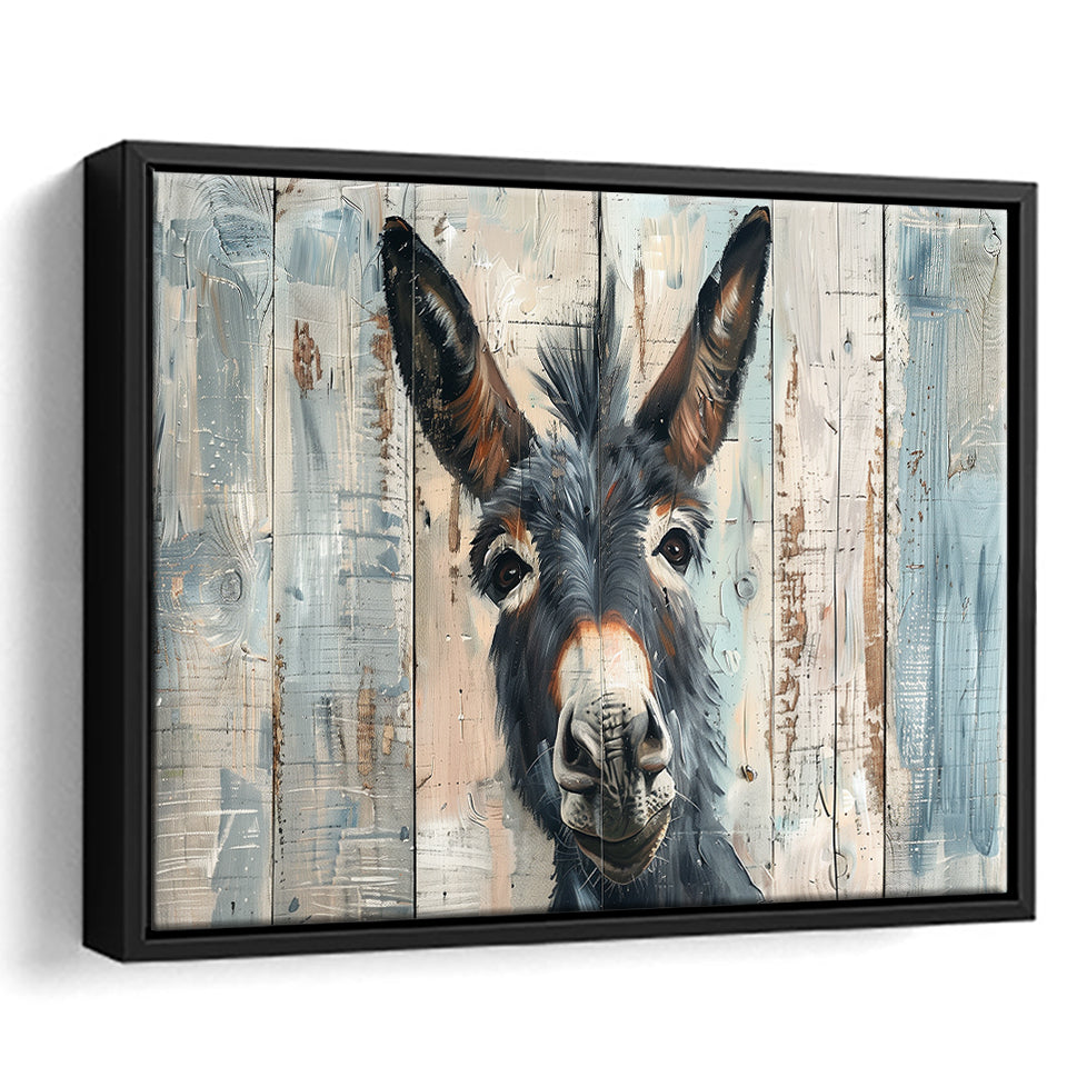 Donkey Smile Portrait Painted On Wood, Framed Canvas Print Wall Art Decor,Floating Frame