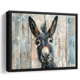 Donkey Smile Portrait Painted On Wood, Framed Canvas Print Wall Art Decor,Floating Frame