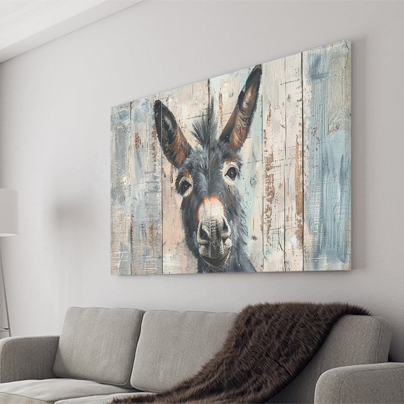 Donkey Smile Portrait Painted On Wood, Canvas Print Wall Art Decor, Landscape Art Print