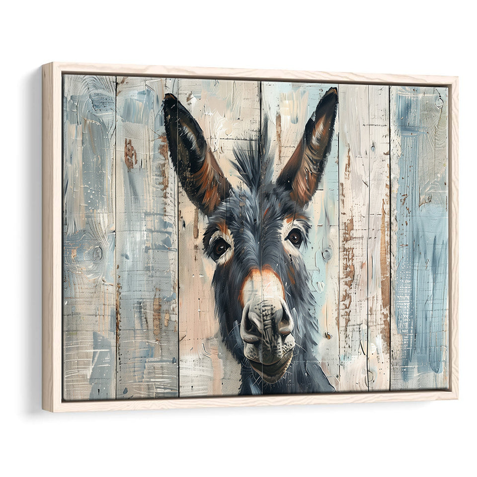 Donkey Smile Portrait Painted On Wood, Framed Canvas Print Wall Art Decor,Floating Frame