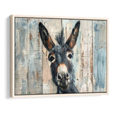 Donkey Smile Portrait Painted On Wood, Framed Canvas Print Wall Art Decor,Floating Frame