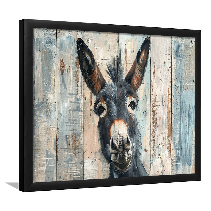 Donkey Smile Portrait Painted On Wood, Framed Art Print Wall Decor, Framed Picture