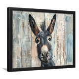 Donkey Smile Portrait Painted On Wood, Framed Art Print Wall Decor, Framed Picture