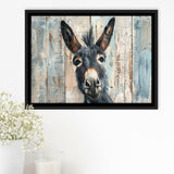 Donkey Smile Portrait Painted On Wood, Framed Canvas Print Wall Art Decor,Floating Frame