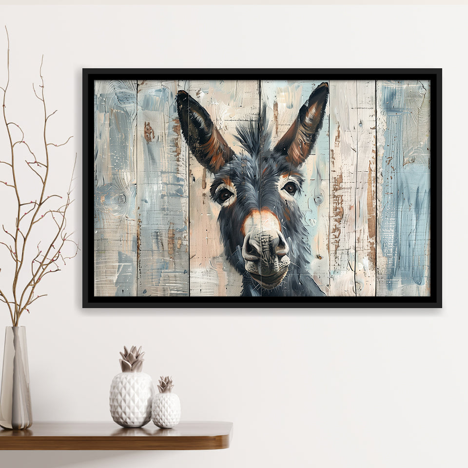 Donkey Smile Portrait Painted On Wood, Framed Canvas Print Wall Art Decor,Floating Frame