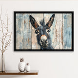 Donkey Smile Portrait Painted On Wood, Framed Canvas Print Wall Art Decor,Floating Frame