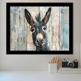 Donkey Smile Portrait Painted On Wood, Framed Art Print Wall Decor, Framed Picture