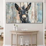 Donkey Smile Portrait Painted On Wood, Extra Large Multi 5 Panel Canvas Print Wall Art Decor