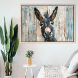 Donkey Smile Portrait Painted On Wood, Framed Canvas Print Wall Art Decor,Floating Frame