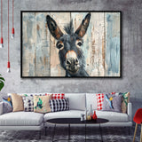 Donkey Smile Portrait Painted On Wood, Framed Canvas Print Wall Art Decor,Floating Frame