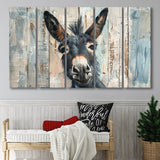 Donkey Smile Portrait Painted On Wood, Extra Large Multi 5 Panel Canvas Print Wall Art Decor