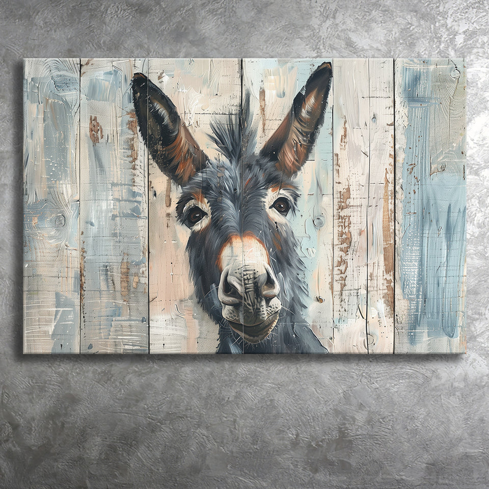 Donkey Smile Portrait Painted On Wood, Canvas Print Wall Art Decor, Landscape Art Print