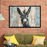 Donkey Smile Portrait Painted On Wood, Framed Art Print Wall Decor, Framed Picture