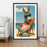 Donkey On The Beach, Summer Art, Pet Lover Art, Vintage Painting, Framed Art Print White Border