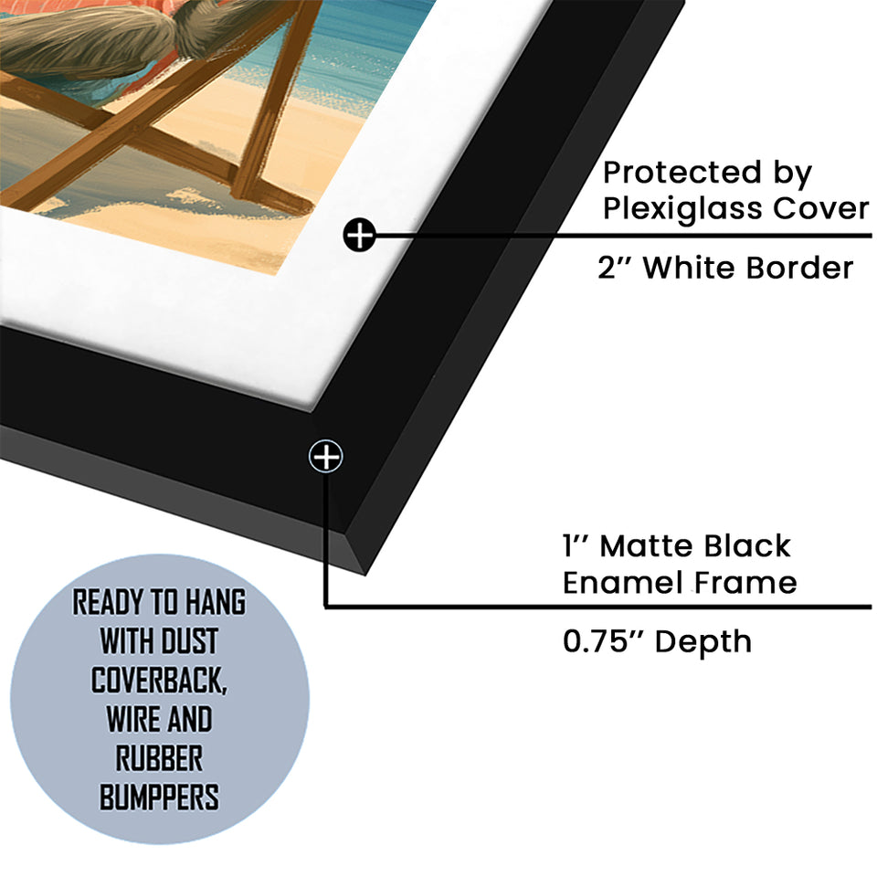 Donkey On The Beach, Summer Art, Pet Lover Art, Vintage Painting, Framed Art Print White Border