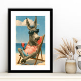 Donkey On The Beach, Summer Art, Pet Lover Art, Vintage Painting, Framed Art Print White Border