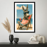 Donkey On The Beach, Summer Art, Pet Lover Art, Vintage Painting, Framed Art Print White Border