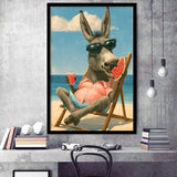 Donkey On The Beach, Summer Art, Pet Lover Art, Vintage Painting, Framed Art Print, Fine Art Wall Decor