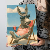 Donkey On The Beach, Summer Art, Pet Lover Art, Vintage Painting, Canvas Print Wall Art, Wall Decor