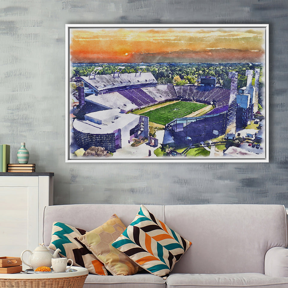 Dowdy–Ficklen Stadium WaterColor Framed Canvas Prints, Greenville North Carolina Watercolor, Stadium Art Gifts, Floating Frame