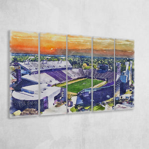 Dowdy–Ficklen Stadium WaterColor 5 Panels B Mixed Canvas Prints, Extra Large, Greenville North Carolina Watercolor